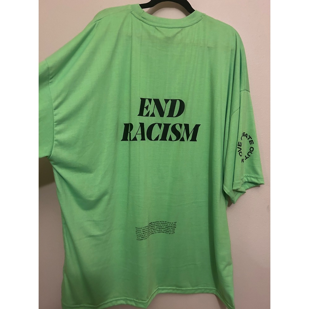 COOL Creative End Racism Graphic T-Shirt Mens XXL Bright Green NWT Oversized Tee